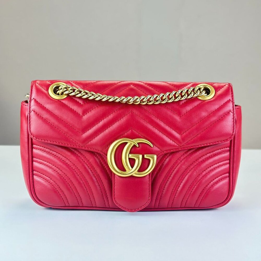 Gucci Red Leather Small Marmont Shoulder Bag Crssbody